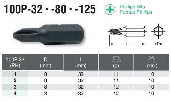 100p-32-bits-percentage-281-percentage-29 Đầu bits tô vít, mũi tô vít đóng Koken, Koken 100.P-32