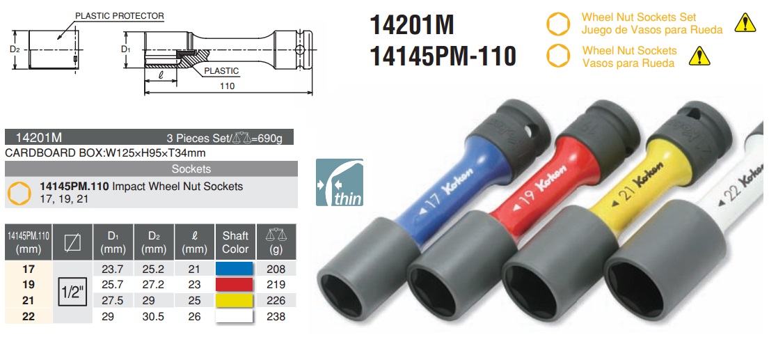 14201m-spec Koken 14201M, bộ tuýp lốp, tuýp tháo ốc bánh xe, 14145PM.110-21