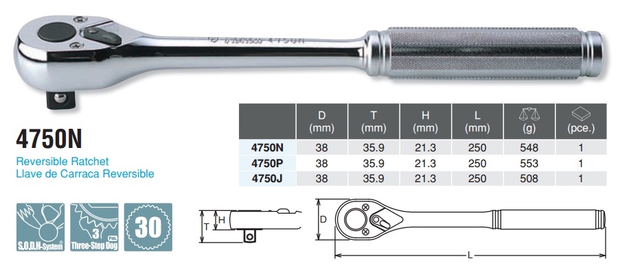 4750n-spec Tay lắc Koken, tay vặn 1/2 inch, Koken 4750N, tay cóc Koken, tay lắc vặn 1/2 inch