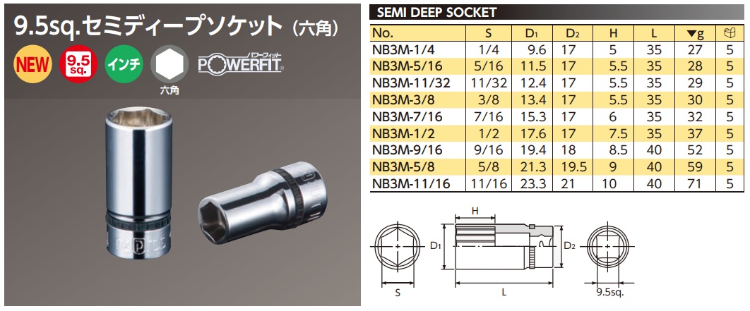 nb3m-spec-inch Đầu khẩu Nepros hệ inch, Nepros NB3M-3/8, tuýp Nepros hệ inch