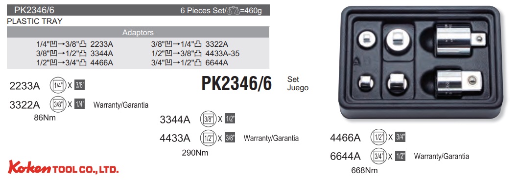 pk2346-6-set-7 Bộ đầu chuyển PK2346/6, bộ đầu chuyển khẩu Koken, Koken PK2346/6