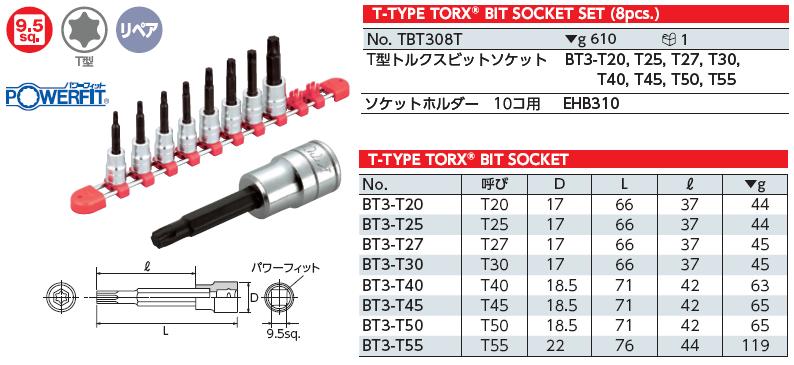 tbt308t Bộ hoa thị dạng khẩu 3/8 inch, bộ lục giác đầu khẩu 3/8, KTC TBT308T
