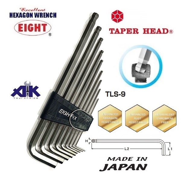 tls-9-6 Tapper Head, công nghệ đầu bi, SMCN, vật liệu sản xuất lục giác, Eight Tool Japan