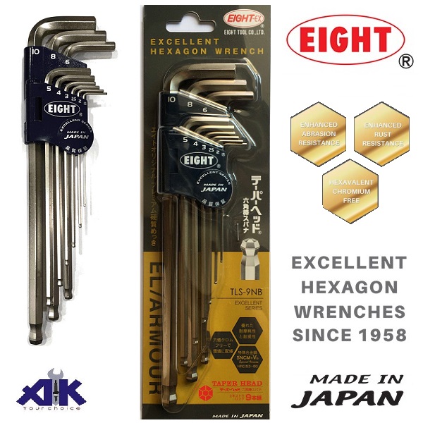 Bộ lục giác chìm Eight TLS-9NB, bộ lục giác Eight, lớp mạ EL/ARMOUR,
